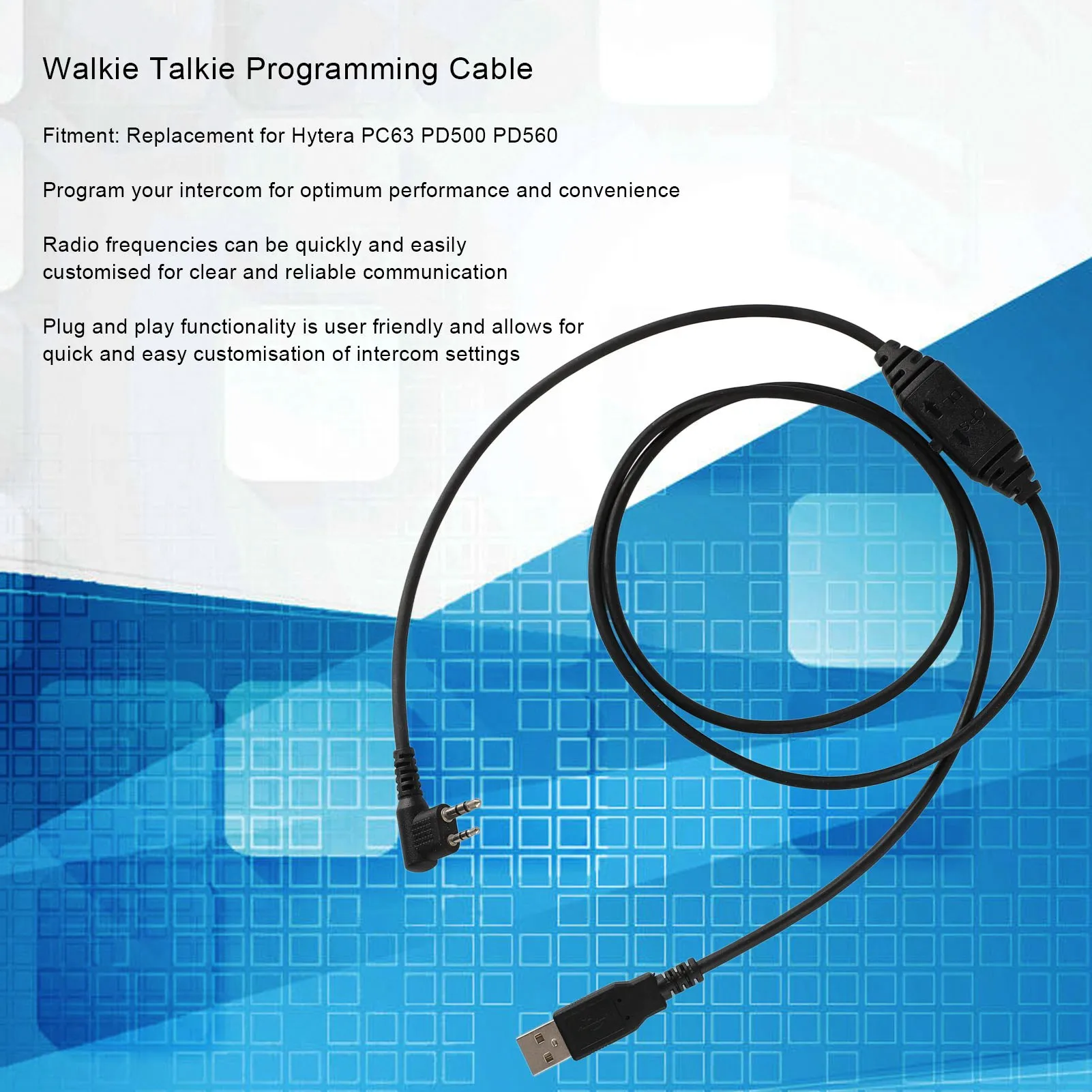 USB Programming Cable Plug and Play Reliable Walkie Talkie Programming Cable Replacement for Hytera PC63 PD500 PD560