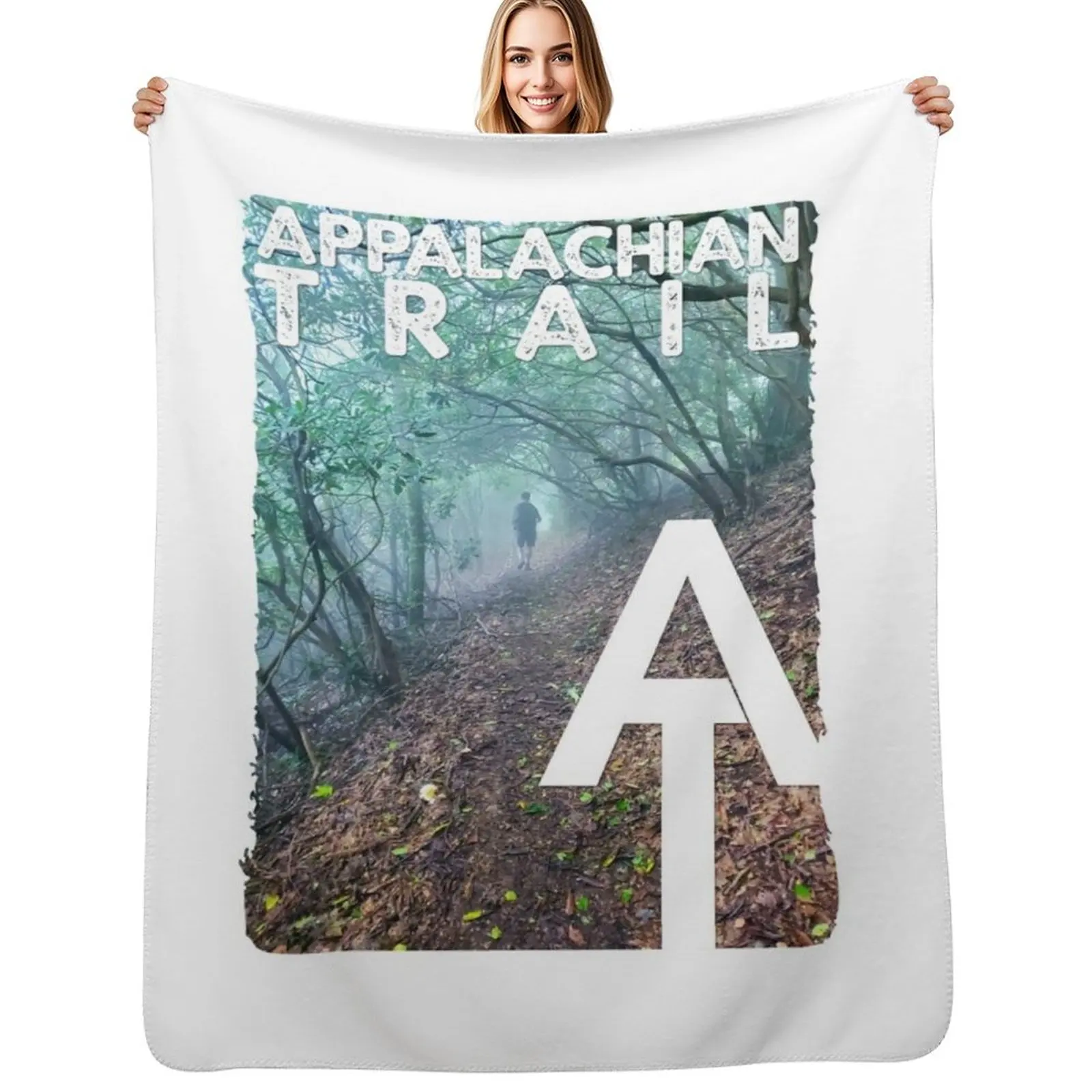 Appalachian Trail AT hiking photo with AT symbol Throw Blanket Year Round Soft Comfortable Blanket for Home