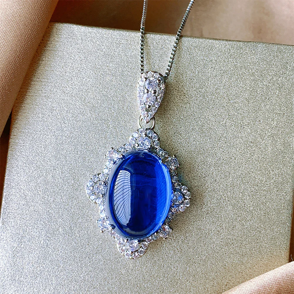 New Trend Vintage Royal Blue Sapphire Necklace Pendant Ring Earrings Wedding Party Fine Jewelry Sets for Women Gift Accessories