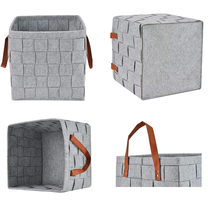 Felt Storage Baskets With Handles Soft Durable Toy Storage Nursery Bins Home Decorations (Grey)