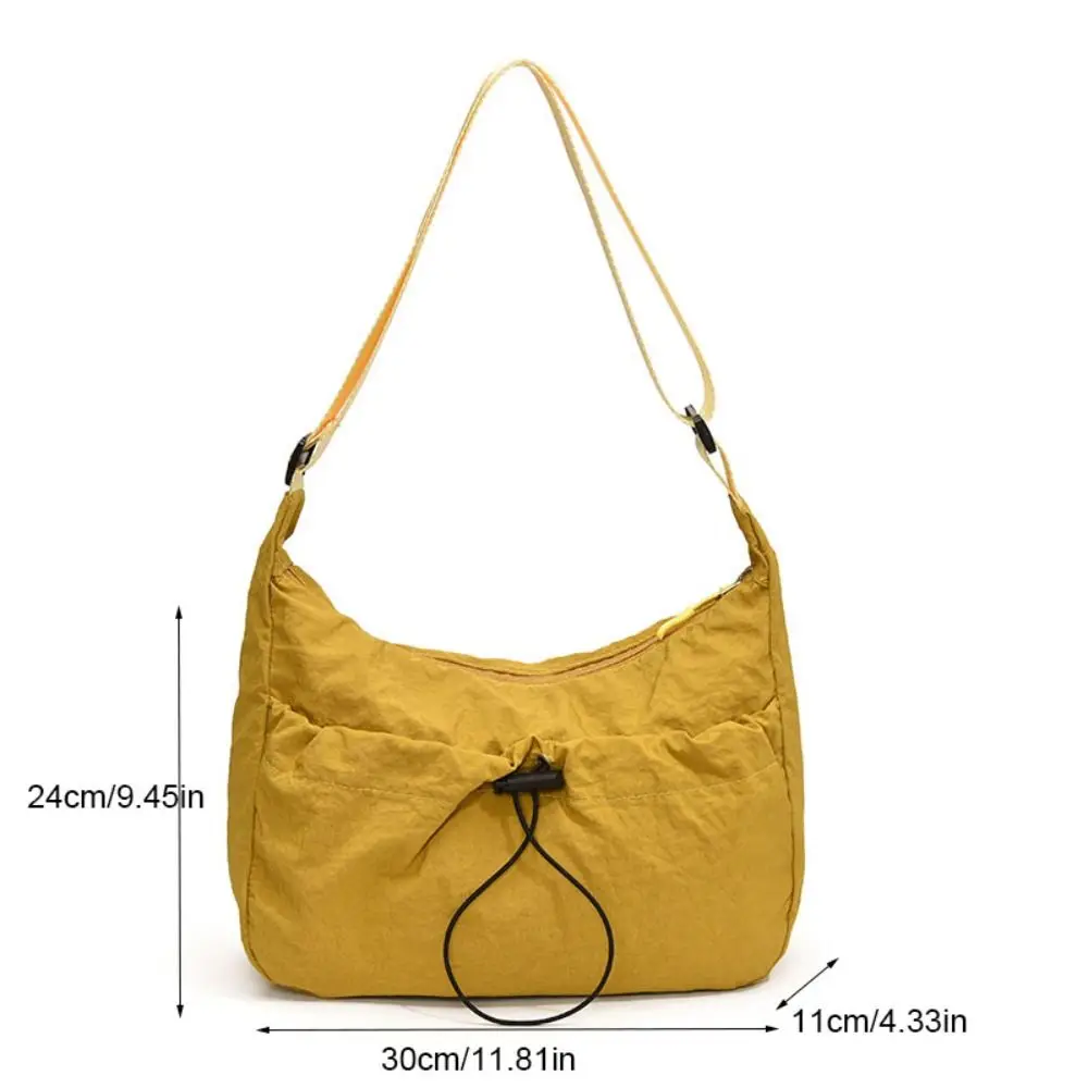 Solid Color Nylon Shoulder Bag Adjustable Shoulder Straps Korean Style Drawstring Bucket Bag Large Capacity Nylon