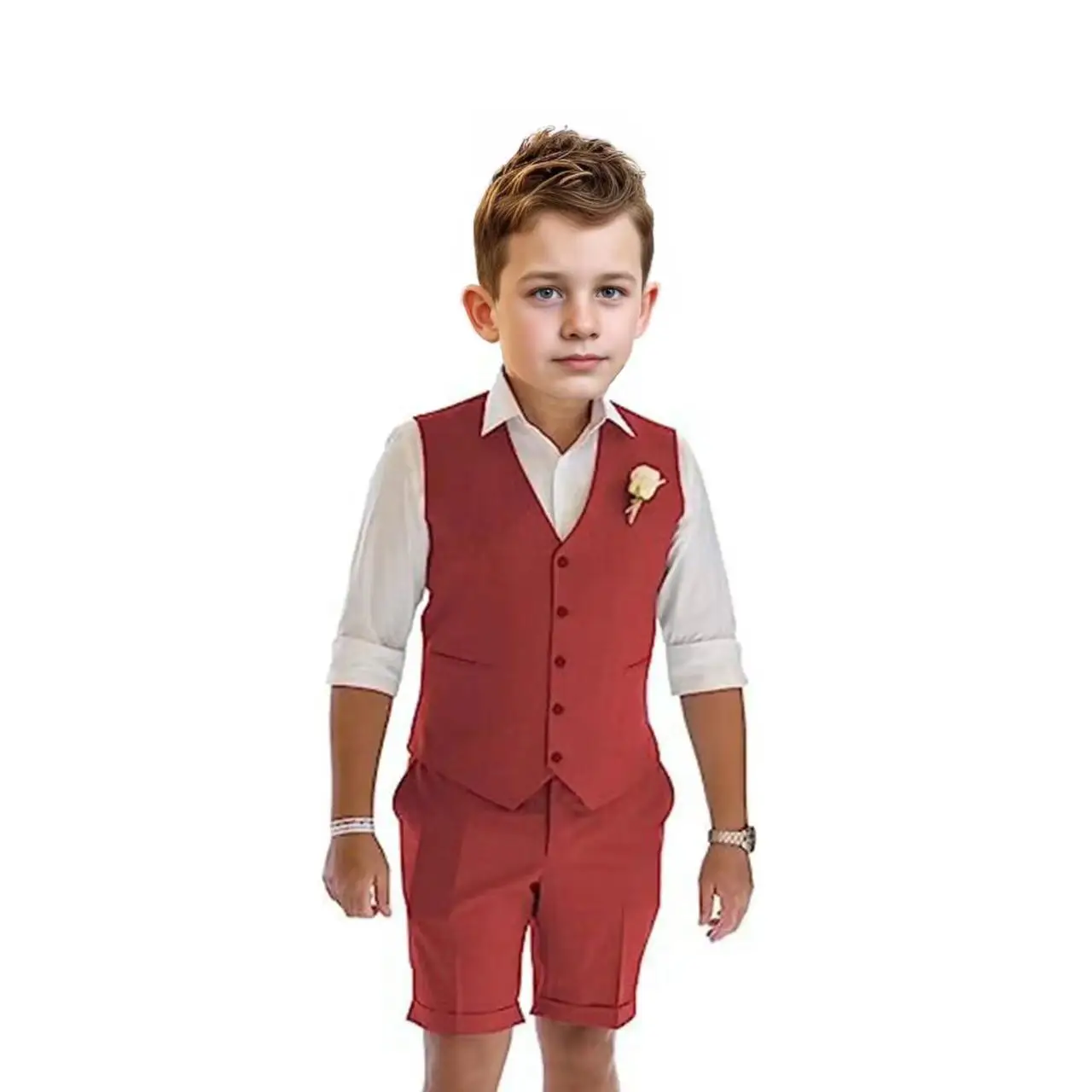 Boy Suit Two-piece Set  Suit Vest And Shorts Solid Color FLAX  Casual Wear Piano Performance Handsome Boy Suit New For 2024