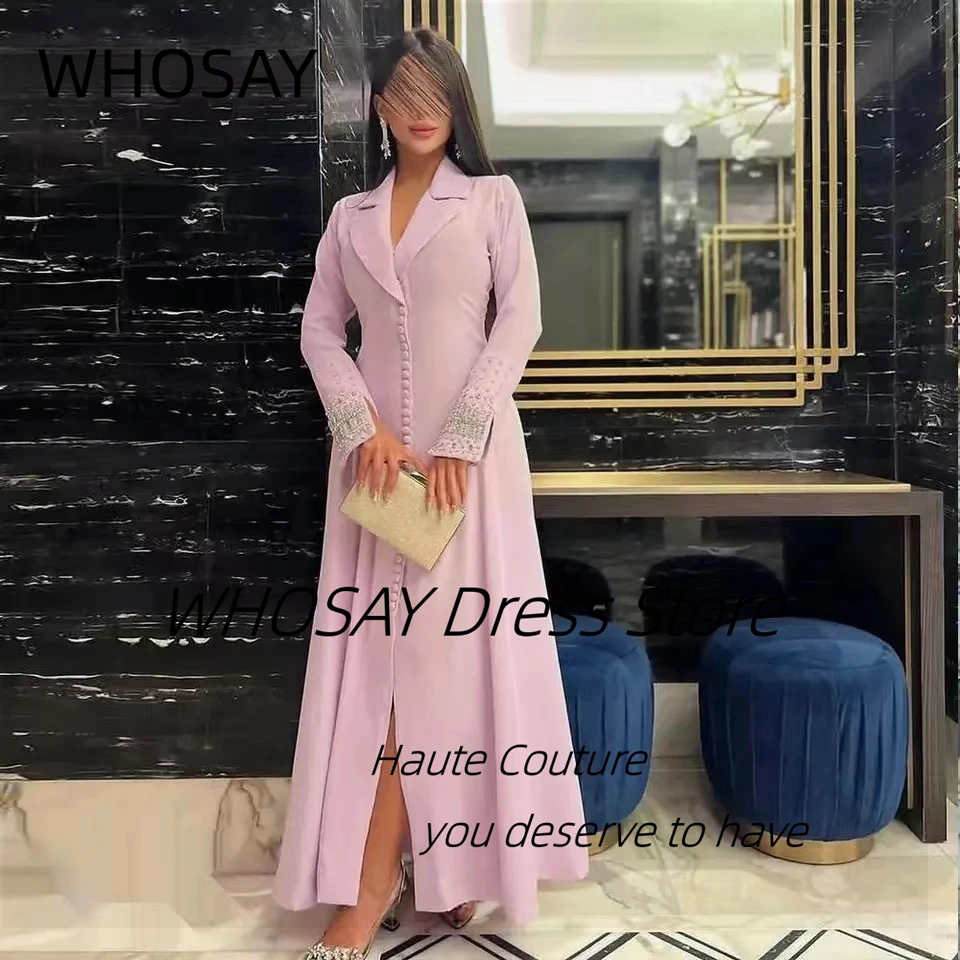 WHOSAY Abendkleid für formelle Anlässe, V-Ausschnitt, Ballkleider, Knöpfe vorne, Schlitz, Abendkleid, Perlen, lange Ärmel, Vestidos De Noches, individuell