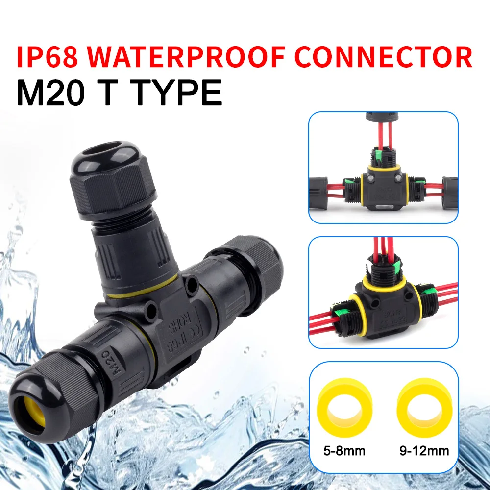 

IP68 Quick-plug Tee M20 T Type Waterproof Cable Connector 2/3 Pin Lever Wiring Screw Terminal Adapter Home LED Lighting 16A/380V