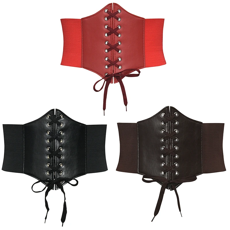 1pcs Women Sexy Leather Elastic Wide Band Waist Belt Waspie Corset Cinch Underbust Waistcoat Wide Cincher With Buckle Cummerbund