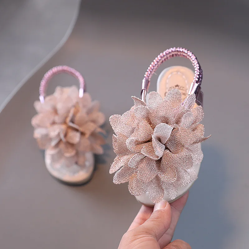 Girls\' Sandals 2024 Summer new Bohemian Flower Baby shoes Fashion soft soled student slippers