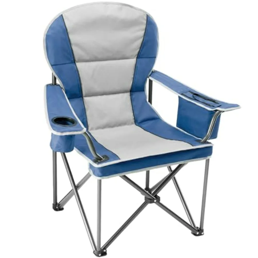 

Oversized Folding Camping Chair for Adults, Heavy Duty Steel Frame, Blue, 500 LBS Support with Cup Holders, Ideal for Lawn, Fis