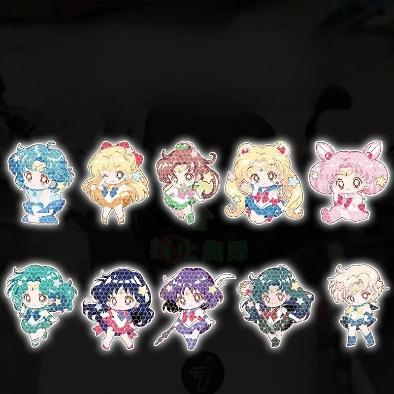 Sailor Moon Anime Cartoon Creative Night Reflective Warning Stickers for E-bike Helmets and Cars, Cute Custom Reflective Decals