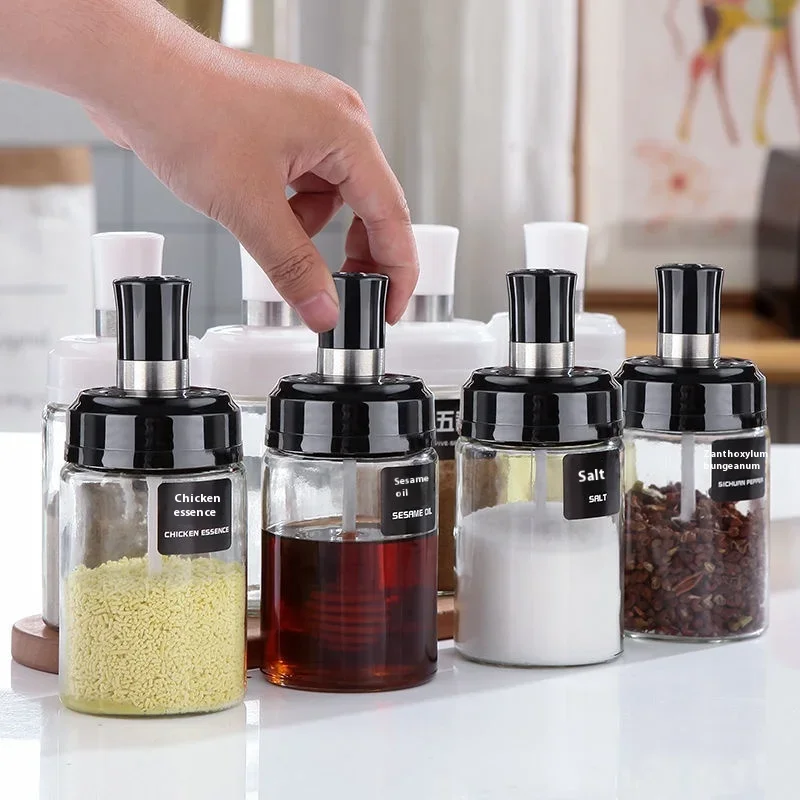 

Kitchen Supplies Glass Spice Bottle Oil Pot Spoon Seasoning Box Set Salt Shaker Home Household