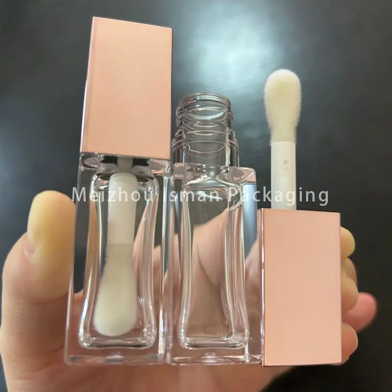 50 stuks hoge kwaliteit lege plastic vierkante alle heldere kristallen grote borstel toverstaf lipgloss container buizen cosmetische verpakking 8 ml