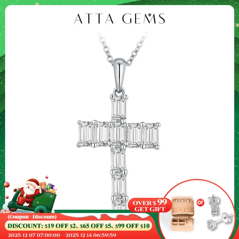 

Attagems Handmade Cross Pendant Moissanite Solid Sterling 925 Silver Necklace For Women Luxury Jewelry for Engagement Christmas