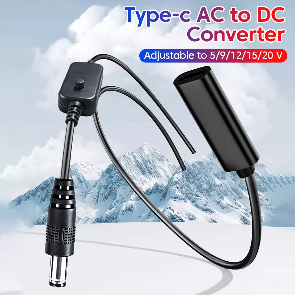 Universal USB C to DC 5.5x2.1mm Power Cable 100W PD 5V/9V/12V/15V/20V Adjustable Boost Line with 10 Connectors