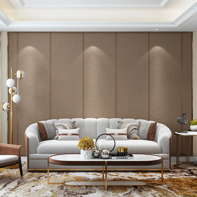 Living Room Sofa TV Background Wallpaper Suede Velvet Non Woven Simple 3D Stripe Bed Head Wallcovering Soft Pack Wall Panel