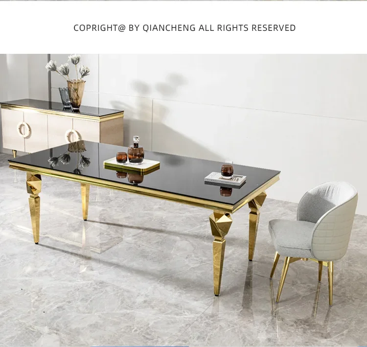 A  Modern light luxury tempered glass dining table villa high-end sense table Italian dining table and chair combination