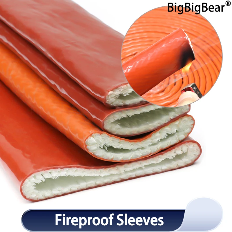 

1~10m Fireproof Sleeve Fiberglass Tube Silicone Resin Coated Braided Fire Retardant High Temperature Resistant Casing Pipe