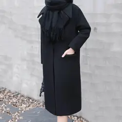 Women Winter Woolen Coat Midi Length Loose Single Button Cardigan Pockets Thermal Elegant Soft Winter Overcoat Lady Trench Coat