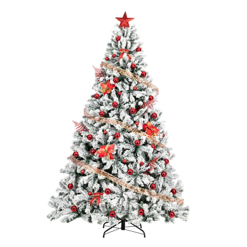 7.5ft PVC Flocked Christmas Tree 1450 branches and leaves are made of environmentally friendly flame retardant PVC material