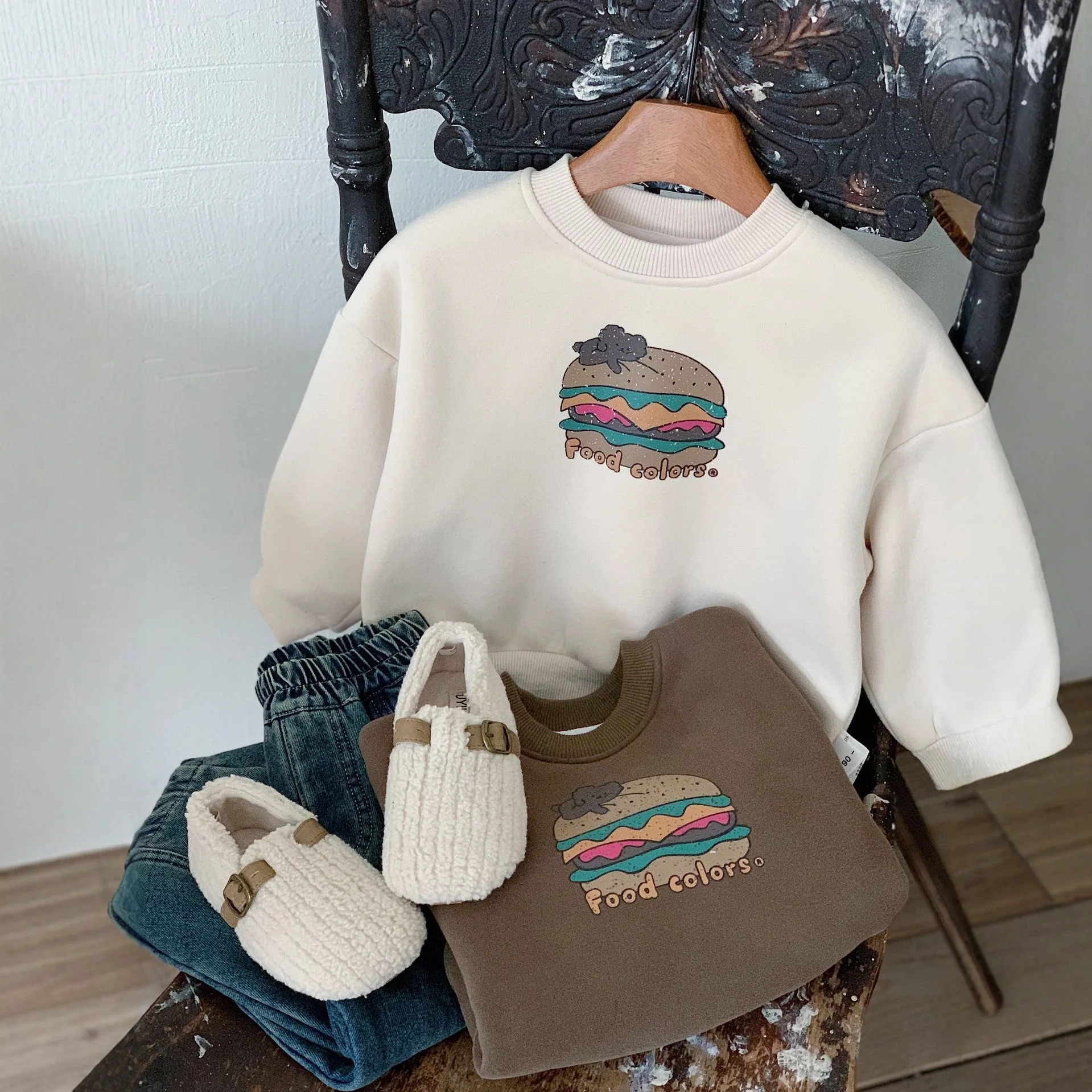 

2025 Winter New Children Fleece Sweatshirt Cartoon Print Girls Loose Casual Pullover Plus Velvet Thick Kids Boys Warm Sweatshirt