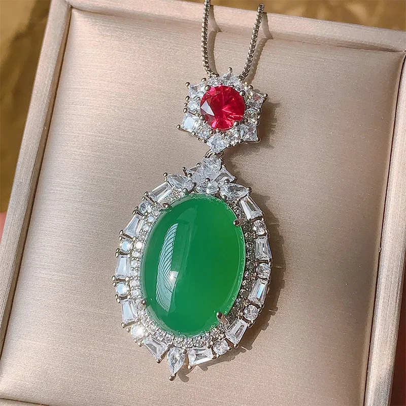 Charms 18*25mm S925 Sterling Silver Red Tourmaline Emerald Pendant Necklace Women Wedding Jewelry Luxury Gift Dresse Accessory