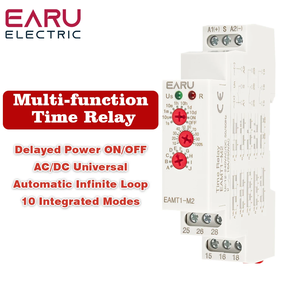 12-240VAC/DC Din Rail Type 0.1 second -10 days Time Delay Relay 16A/250VAC Multifunction Timer Relay with 10 Function Choices