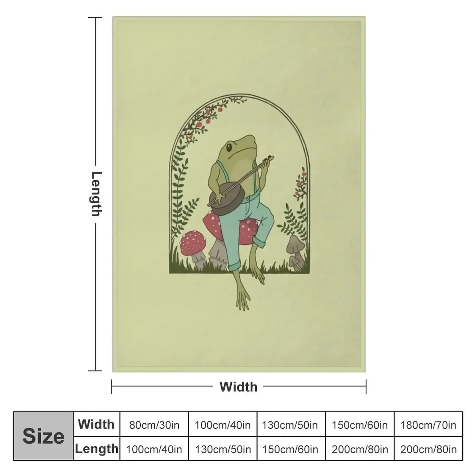 Cottagecore Aesthetic Frog Playing Banjo on Mushroom Cute Vintage - Goblincore Farmer Toad in Garden - Dark Academ Throw Blanket