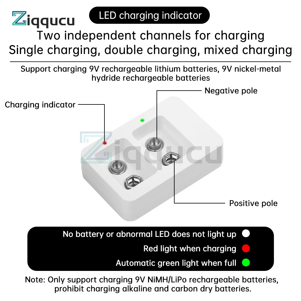 2 slots Multifunctionele Ni-Mh 9V oplaadbare batterijlader Draagbaar minimodel LED-display Oplaadstatus Type C
