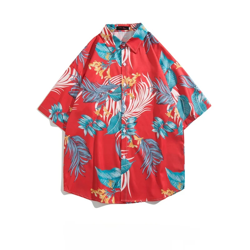 Summer Men's Retro Hawaiian Seaside Beach Printed Short Sleeve Shirt High Street Loose Casual Handsome Half Sleeve Flower Shirt
