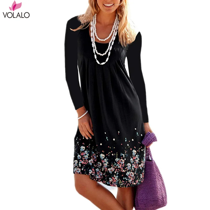 

VOLALO New Vintage Floral Spring Autumn Dresses 2024 Women Long Bohemian Dress Casual Long Sleeve Print Dress Loosei Dresses