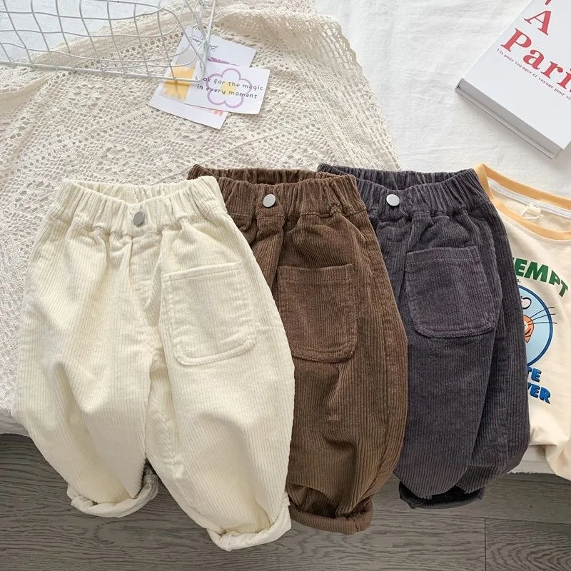 RAISE Autumn Children Boys Pants Loose 1-10Yrs Kids Boys Corduroy Pants Solid Elastic Waist Toddler Babys Boys Simple Trousers