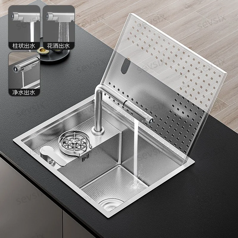 

5538 Stainless Steel Kitchen Sink with Pull-Out Faucet & Drainer Board, Modern Design for Easy Cleaning & Food Prep