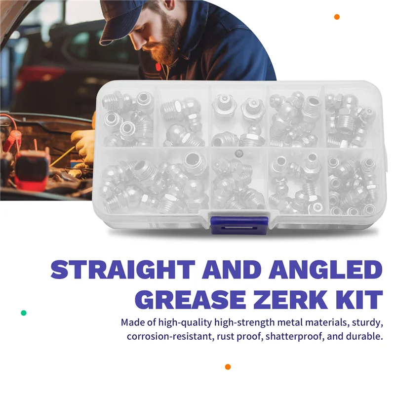 ส่วนใหญ่-60 ชิ้นเมตริกจาระบีชุดอุปกรณ์โลหะM6 M8 M10 45 90 องศาจาระบีไฮดรอลิกZerk AssortmentสําหรับมุมจาระบีMechani