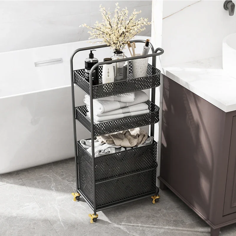 Nordic Multi-Functional Mobile Storage Trolley: Light Luxury Beauty Salon Home Storage Cart with Pulley, Iron Shelf