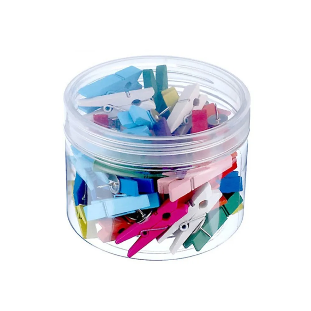

50Pcs/Box Creative Wooden Clips Push Pin Colorful Durable Blackboard Push Pins Decorative Convenient Thumb Tacks Home