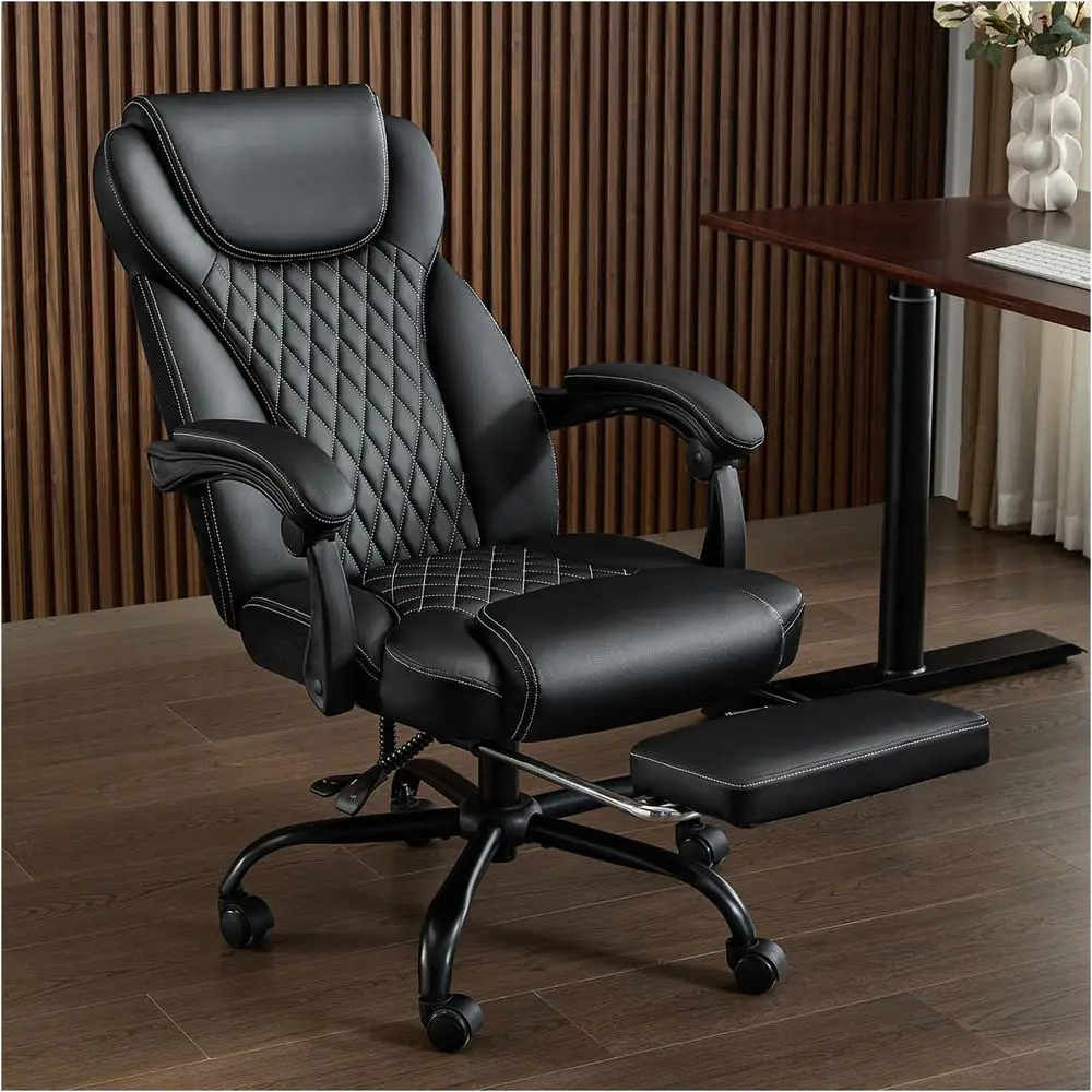 Big and Tall Oice Chair with ootrest, Ergonomic Leather High Back Computer Chair Ininite Lock Reclining 90°-135°,20 Spring Packs