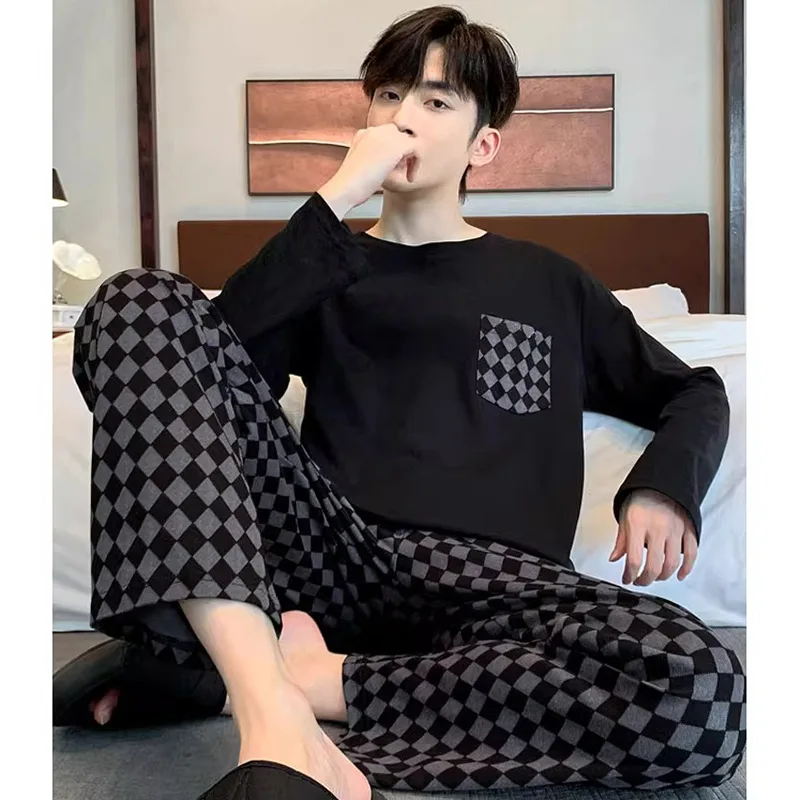 

Men's Spring and Autumn Long sleeved Youth Loose Edition Sleepwear Plus Size Home Clothes 2025 New Home Clothes Set