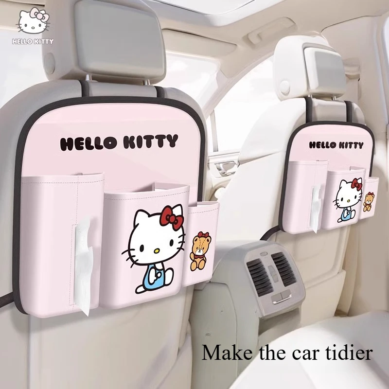 Hello Kitty Car Seat Back Storage Bag Multi-Function Folding Trash Can Female Car Seat Back Storage Box Organizer
