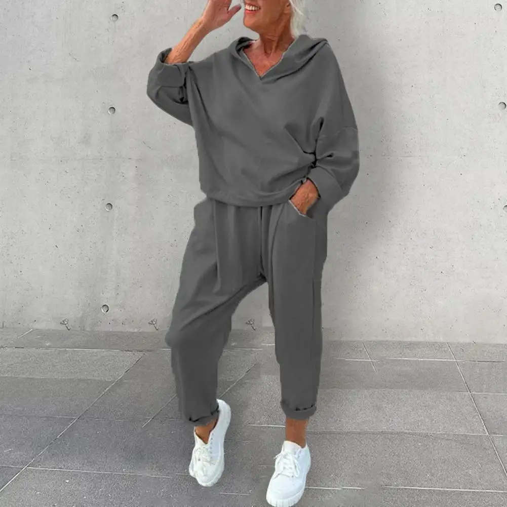 Loose Top Trousers Set Women Two-piece Hoodie Pants Set Women's Hooded Tracksuit Set with Long Sleeves Harem Pants for Spring