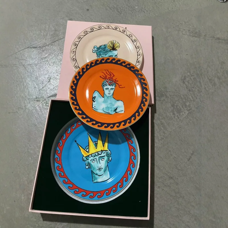 

Neptune Blue Bone China Dinner Plate Italian Retro Ceramic Round Steak Plate