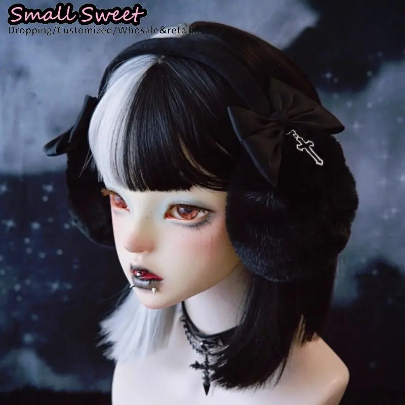 القوطية الشرير اليدوية القوس الصليب غطاء للأذنين الظلام الدافئة الأذن الأسود أفخم ثقافة فرعية Y2K فتاة حماية الشتاء غطاء للأذنين اكسسوارات #2