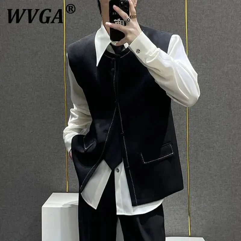 

WVGA New Men's Suit Vest Shoulder Padder Spring Autumn Tide High-End Fashion Design Niche Chic Casual Straight Pants Ins W10532
