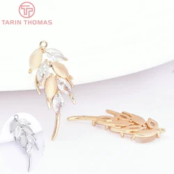 (7139) 4PCS 10.5x27MM 24K Gold Color Brass with Zircon Feather Charms Pendants Jewelry Making Findings Accessories Wholesale