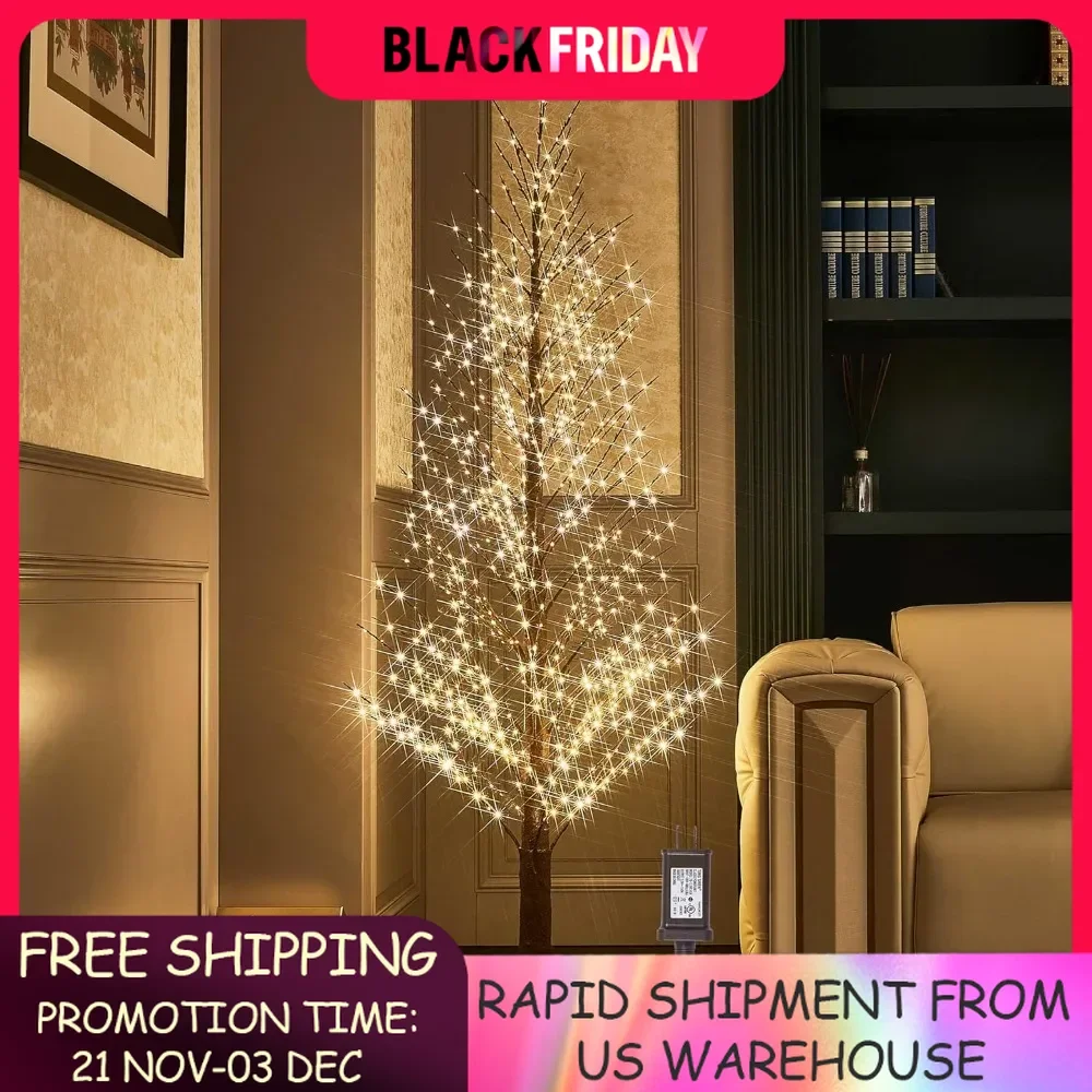 Lighted Brown Alpine Tree with 810L Warm White Fairy Lights 6FT, Twig Tree with Lights for Indoor Christmas Winter Decoration