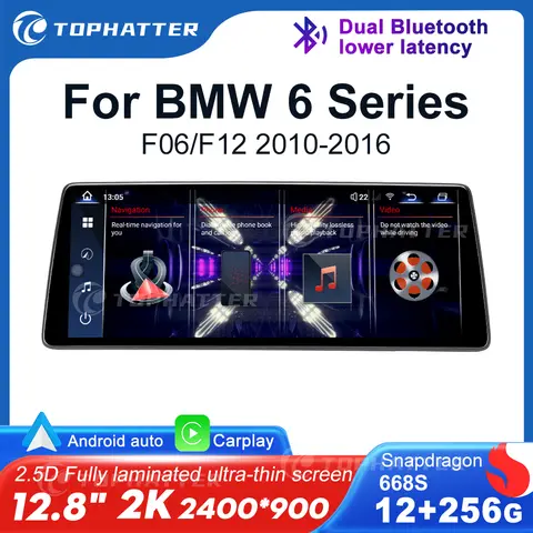 BMW 6 시리즈 F06 F12 2010-2016용 12.8인치 2.5D 2K 안드로이드 13 차량용 라디오 멀티미디어 플레이어 무선 CarPlay 안드로이드 오토 GPS 내비게이션