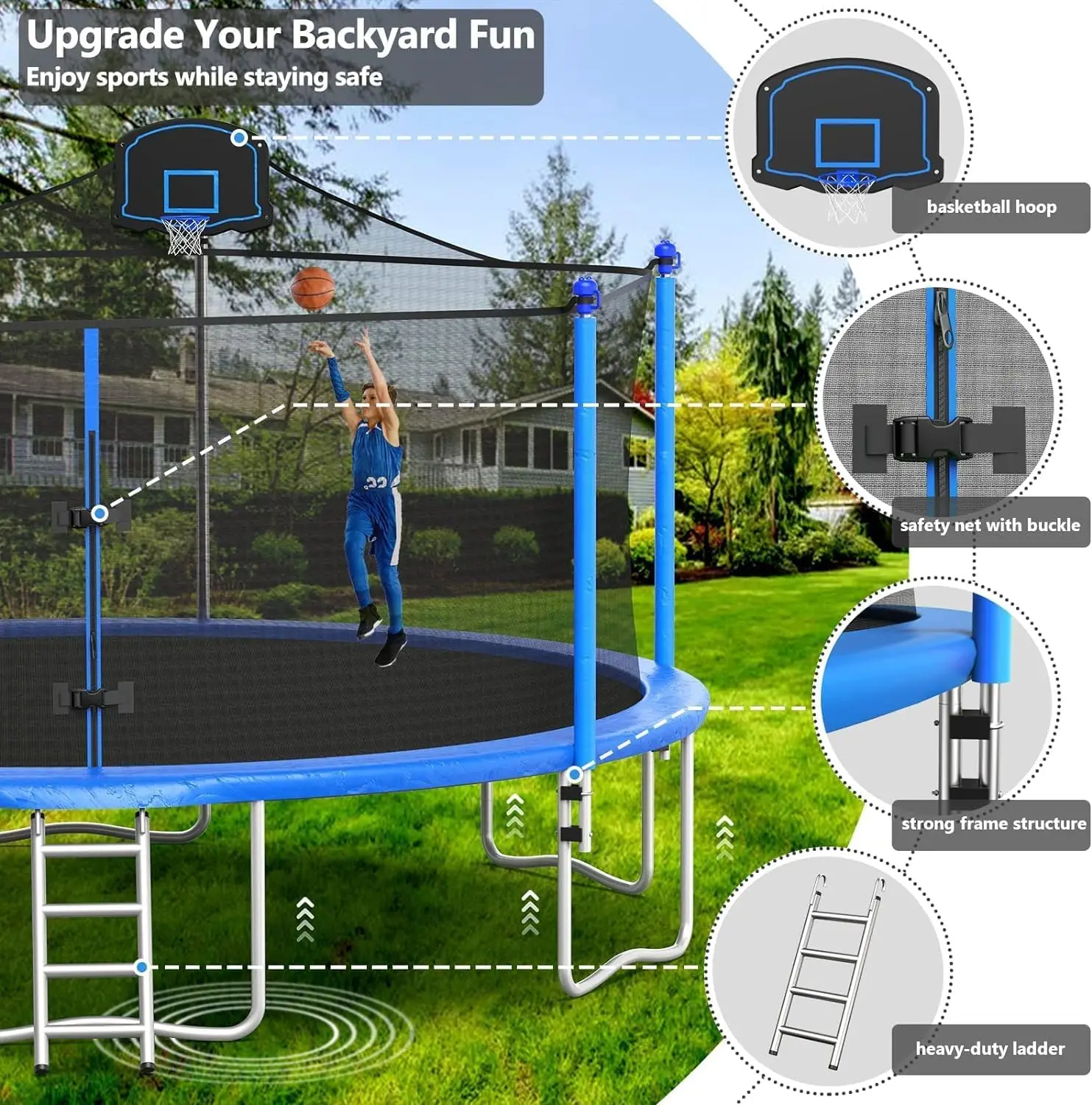 Trampoline for Kids and Adults, Large Outdoor Trampoline with Enclosure, Backyard Trampoline