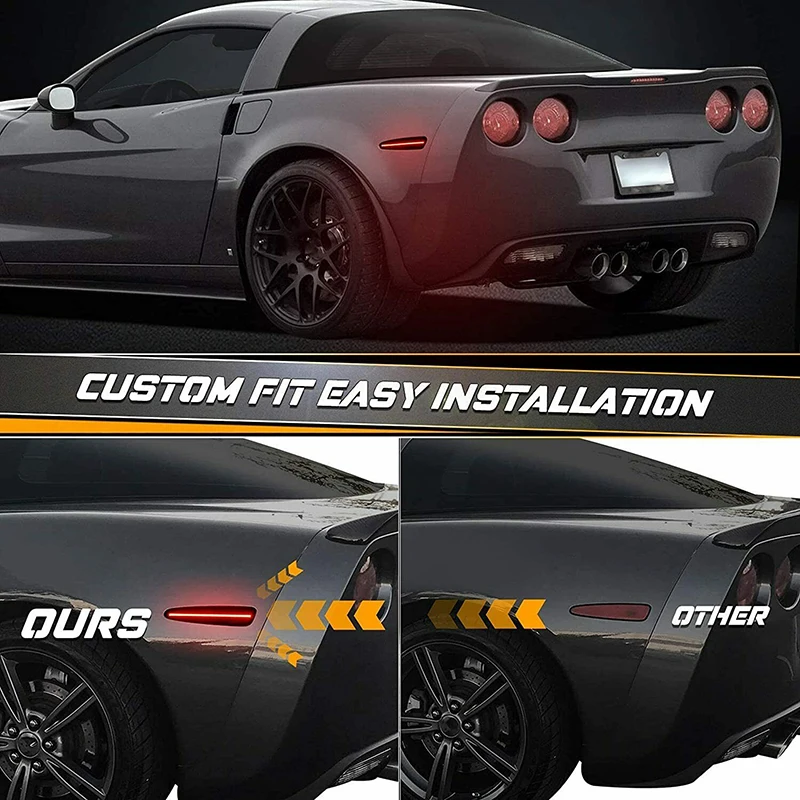 مصابيح علامة جانبية Gtinthebox لـ-cevolet Corvette 6 ، ضوء إشارة الانعطاف ، مصباح مضيئة في الحاجز ، كهرماني ، أحمر ، LED ، أمامي ، خلفي #6