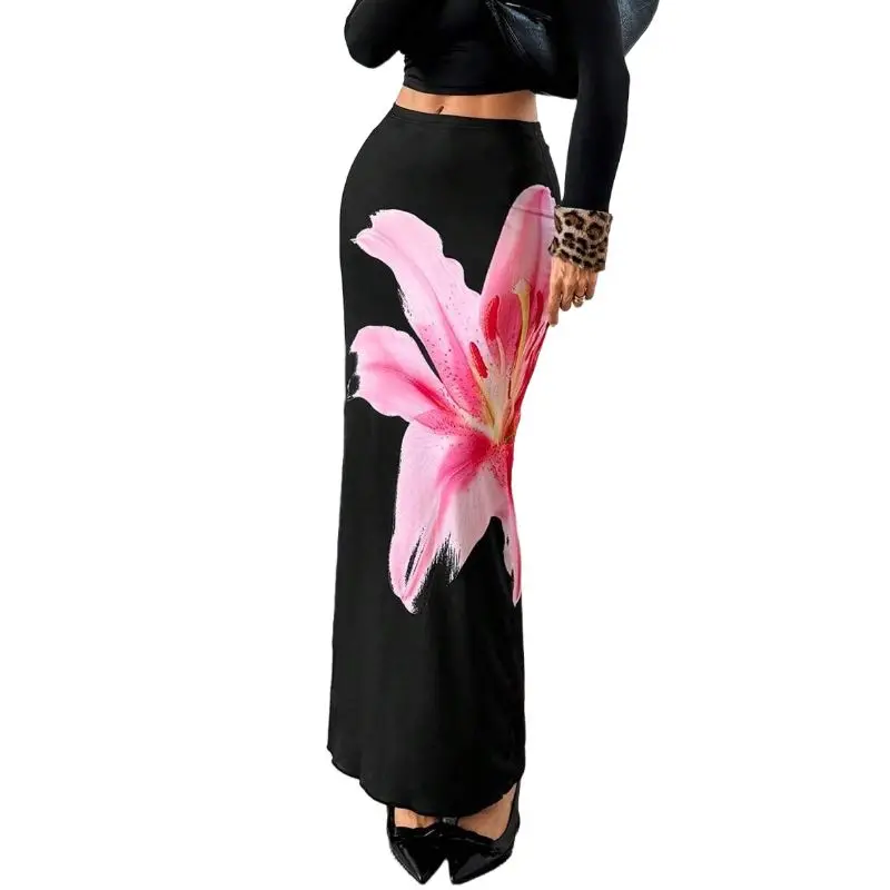 

Fashion New Summer Long Flower Skirt Faldas Largas Sexy Knit Pencil Skirts Womens Jupe Longue Bohemian Saia Longa Long Skirt