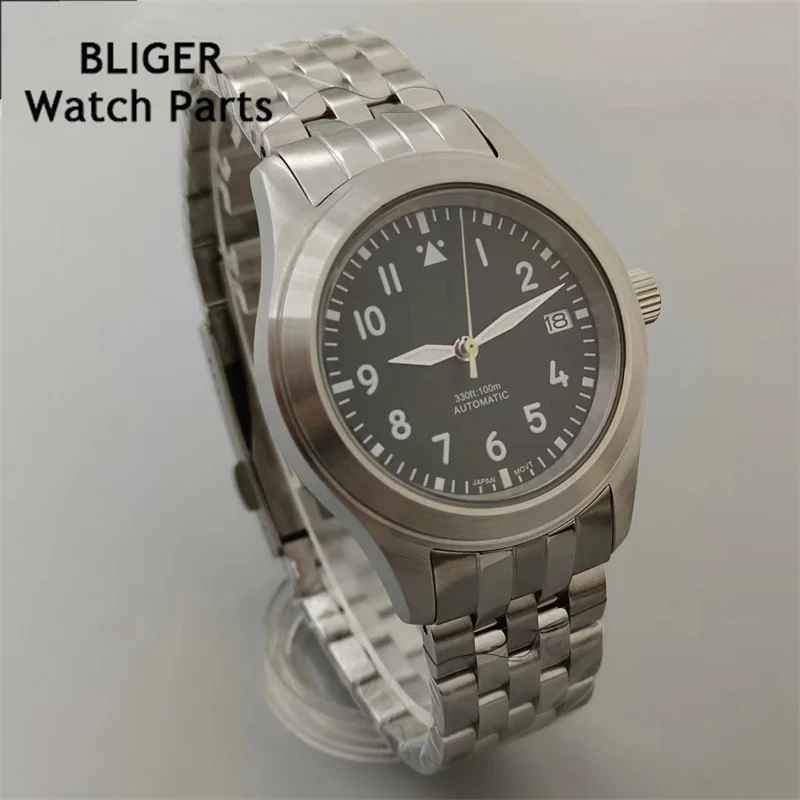 BLIGER 36mm /39mm Automatic Men Watch  NH35A Black White Dial Sapphire Glass C3 Luminous Stainless Steel Strap