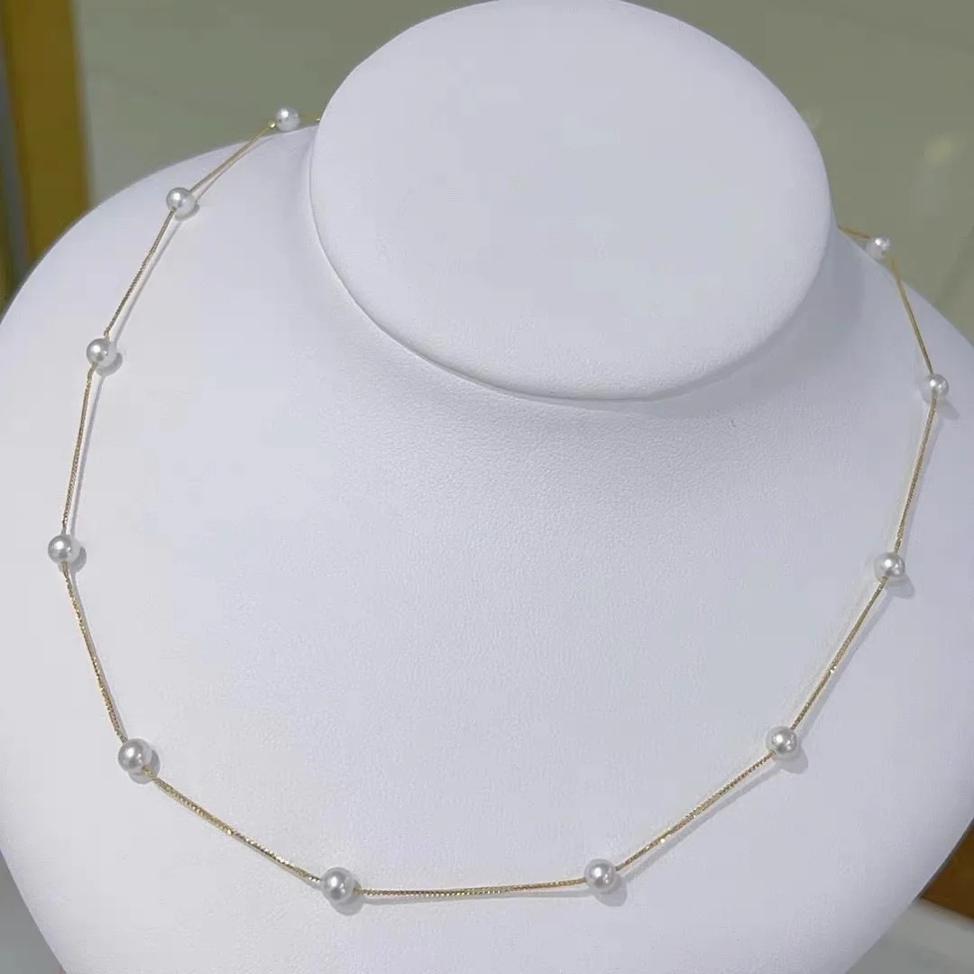 

18K Real Gold Natural Freshwater Pearl Necklace Au750 Genuine Luxury Fashion Star Collar Chain X710