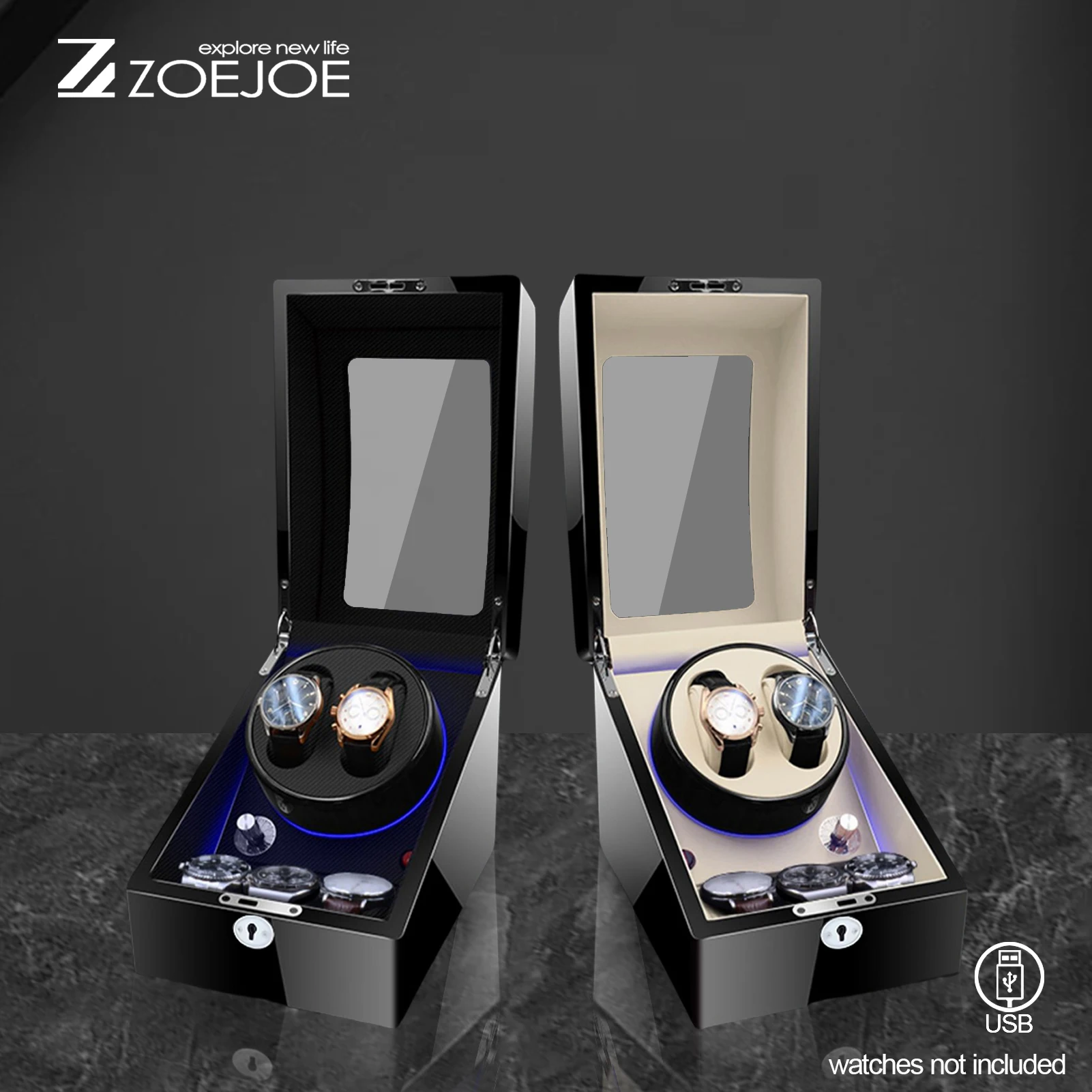 

1pc Watch Winder Silently Operate Home Watch Winders Night Vision Watch Box With Light Safe Watch Case With Key For Men Women