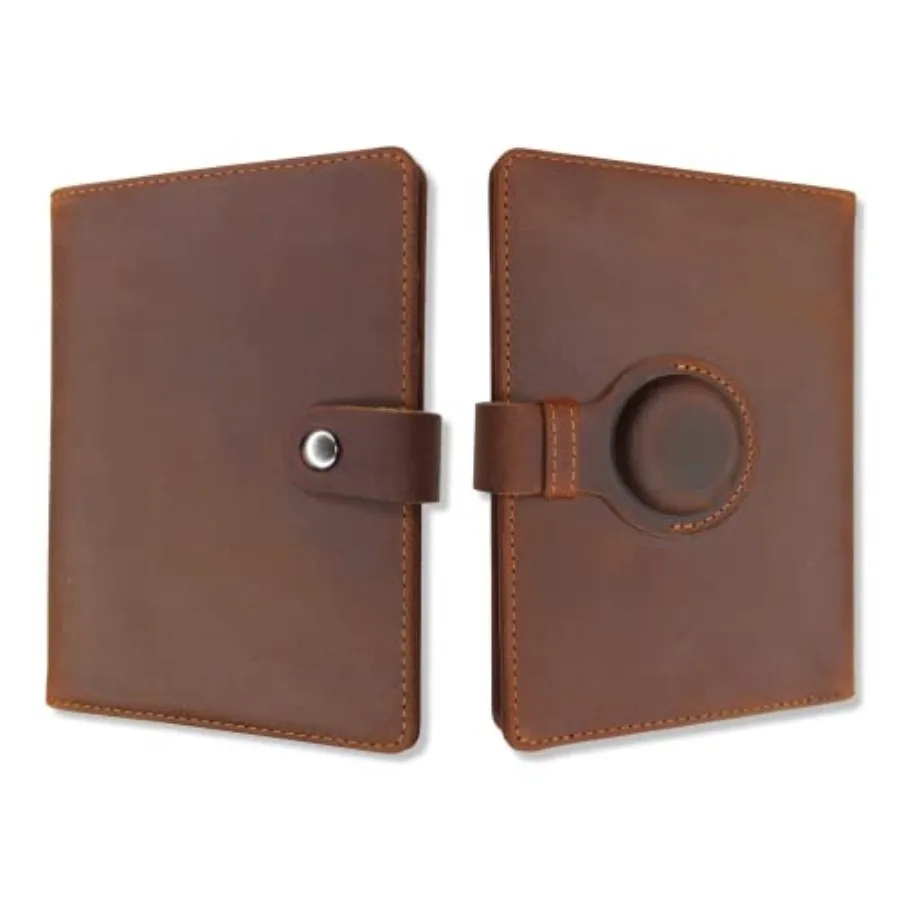 

Кожаный держатель для AirTag и MotoTag, а также для паспорта и кошелька для мужчин и женщин с защитой от RFID для безопасных путешествий и хранения документов.